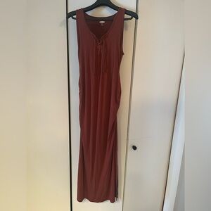 Old Navy Women's Burnt Orange/Rust Lace-Up Maxi Dress - Maternity